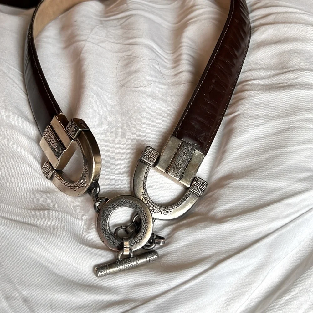 Brighton vintage brown belt with silver circle clasp. SzS/M 28 - Picture 1 of 4